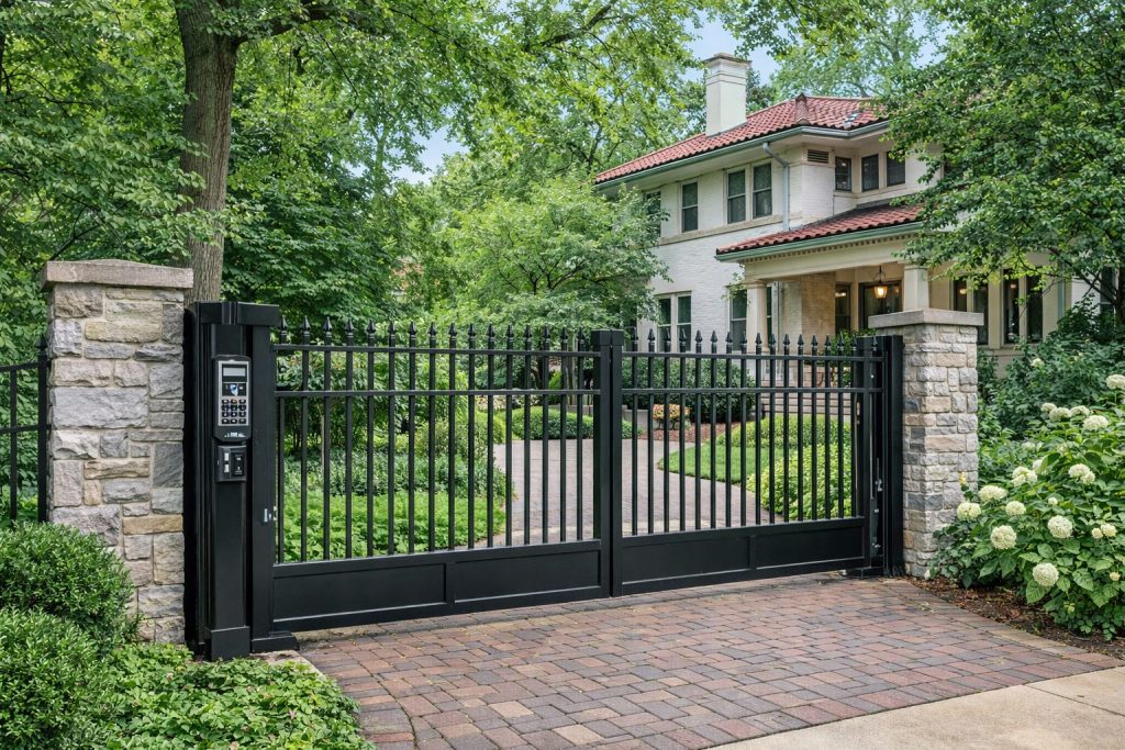 Automatic security gate Chicago installed at a historic residential property in Oak Park