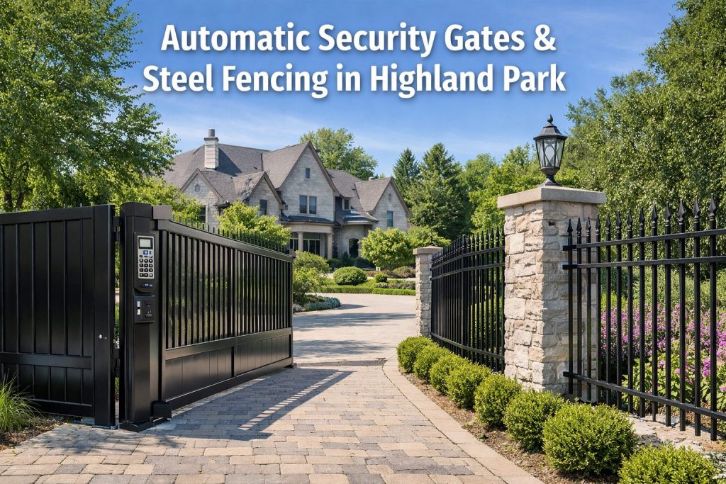Automatic security gate and residential steel fence installation in Highland Park, Chicago