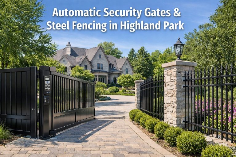 Automatic security gate and residential steel fence installation in Highland Park, Chicago