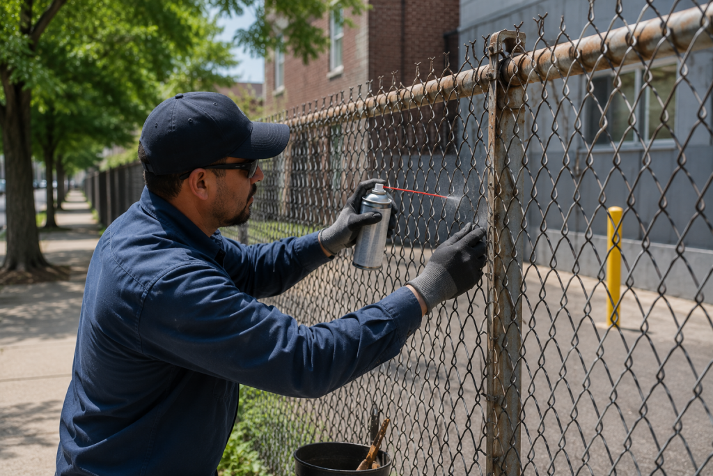 Chain link fence maintenance Chicago cleaning rust prevention and repair process