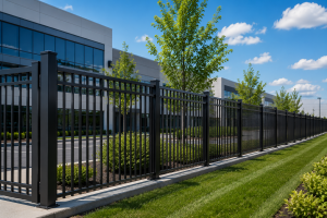Commercial aluminum fence installed around business property in Chicago providing security and durability