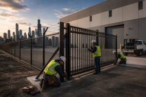 Commercial fence Chicago industrial fencing contractors installing secure perimeter fencing in Chicago business property