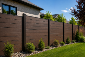 Modern composite fence Chicago installation showing durable wood-plastic fencing around residential property
