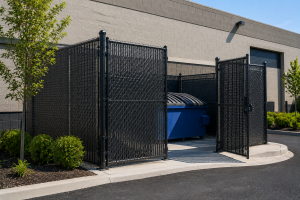 Dumpster enclosure Chicago commercial fence hiding waste area and improving property appearance