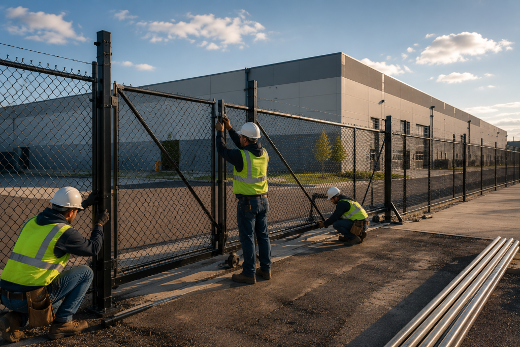 Industrial fence Chicago contractors installing secure perimeter fencing for commercial and industrial property