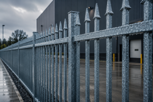 Industrial iron fence Chicago with rust resistant galvanized steel coating protection