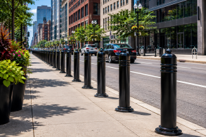 Iron bollards installation pedestrian safety urban protection barriers Chicago