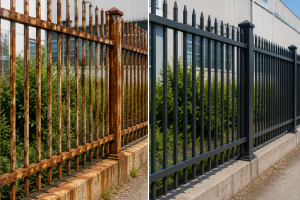 Metal fence paint rusted iron fence restoration durable coating protection outdoor fencing maintenance