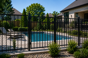 Pool fence Chicago installation around residential swimming pool for safety and compliance