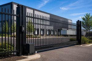 Commercial Steel Fence protecting an industrial facility