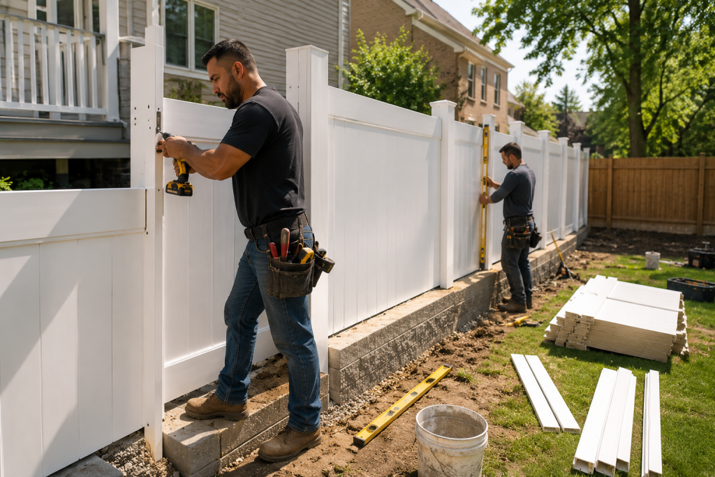 Professional vinyl fence installation Chicago residential backyard step by step process