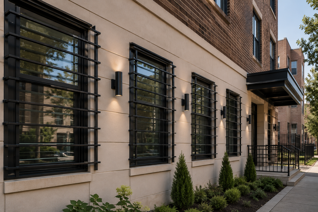 Window guards installed on residential and commercial building windows in Chicago for safety and security