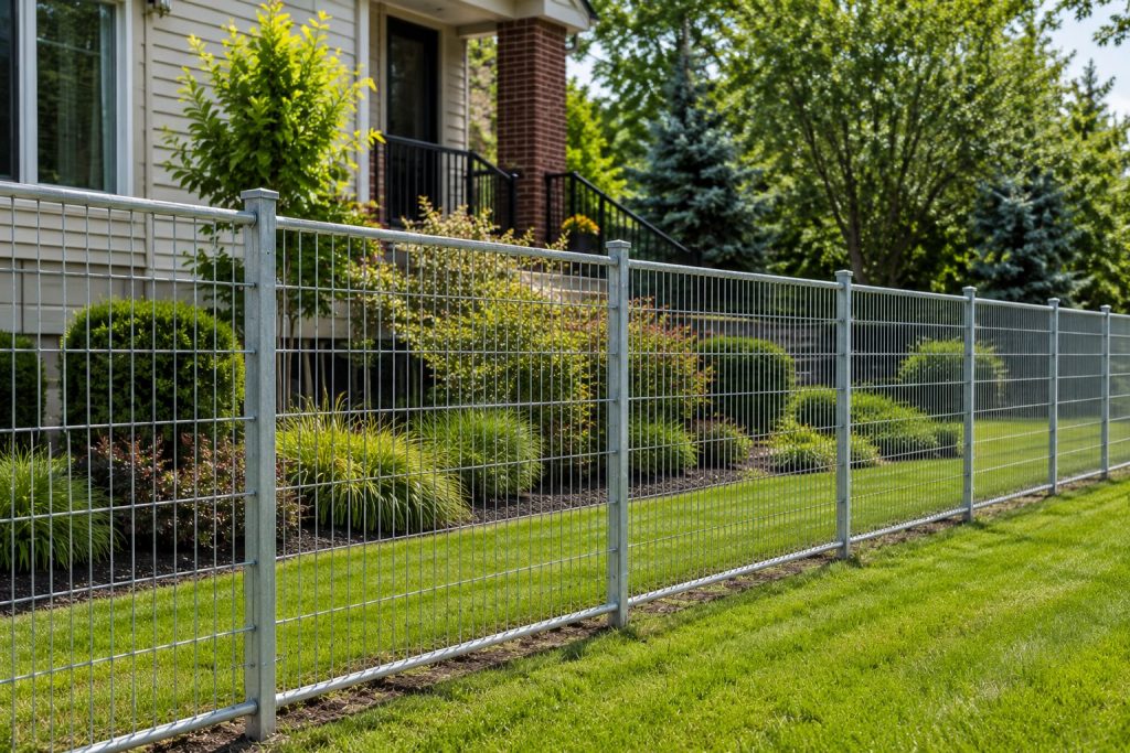 Galvanized wire netting fence protecting a residential property