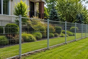 Galvanized wire netting fence protecting a residential property