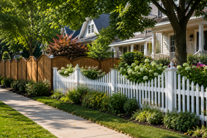 Wood and vinyl picket fence Chicago residential property stylish installation