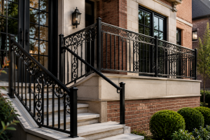 Custom wrought iron railings Chicago installed on residential property with elegant design